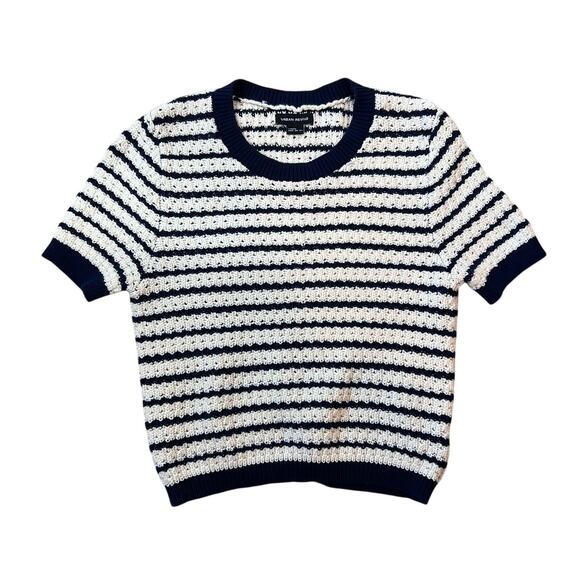 Urban Revivo Cotton Short Sleeve Striped Knit Top Navy size Small Coastal - Picture 2 of 6